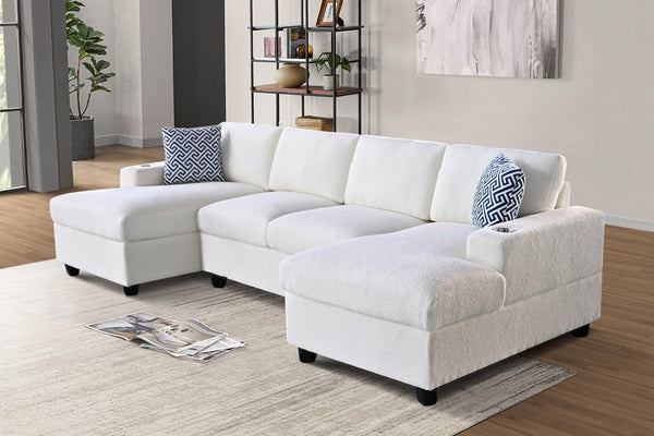 English Elm Multifunctional Corduroy Modular Sectional with Dual Chaise Cup Holders Living Room Beige B2730S00070
