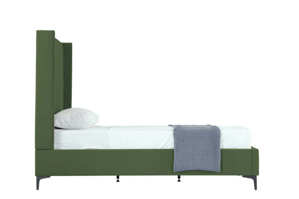 English Elm Promenade Upholstered Velvet Twin Bed with Vertical Stitched Headboard, Solid Slats, No Box Spring Needed Green B365S00053