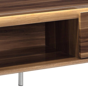 English Elm Raceloma Walnut TV Stand with Chrome Legs & LED Touch Light, Cord Management, Fits 65" TVs B2726P278172