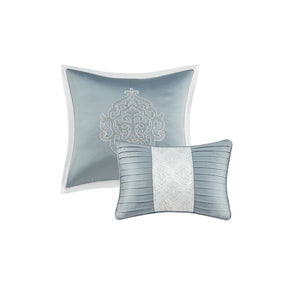 English Elm 8 Piece Jacquard Comforter Set - Luxurious Aqua/Silver Cal King Ensemble For Year-Round Elegance B035128884