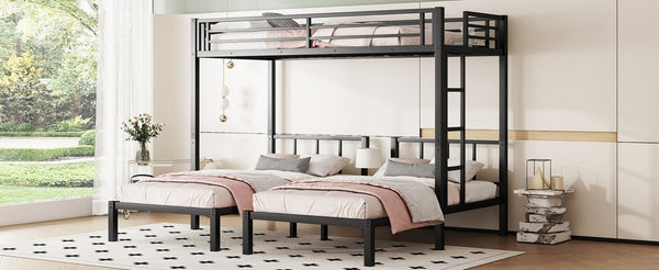English Elm Twin Triple Bunk Bed Metal L-shaped Frame Sleeps Three Kids White Finish W1580S00438