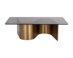 Sunpan Whisper Coffee Table - Elegant Brown Tea Tempered Glass Top with Gold Stainless Steel Base Design