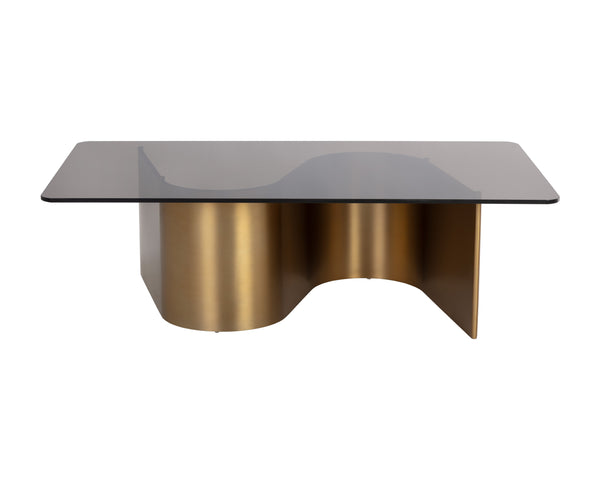 Sunpan Whisper Coffee Table - Elegant Brown Tea Tempered Glass Top with Gold Stainless Steel Base Design