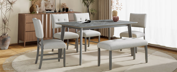 English Elm Retro Dining Table for 6 — Minimalist Rectangular MDF Top with LVL Rubberwood Legs, 220lb Capacity, Modern Dining centerpiece Gray N752P294999E