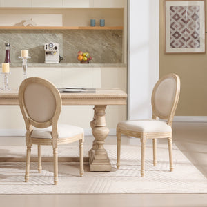 English Elm French Country Dining Chairs Set Of 2 - Elegant Upholstered Round Back Design For Versatile Use W3426P324272