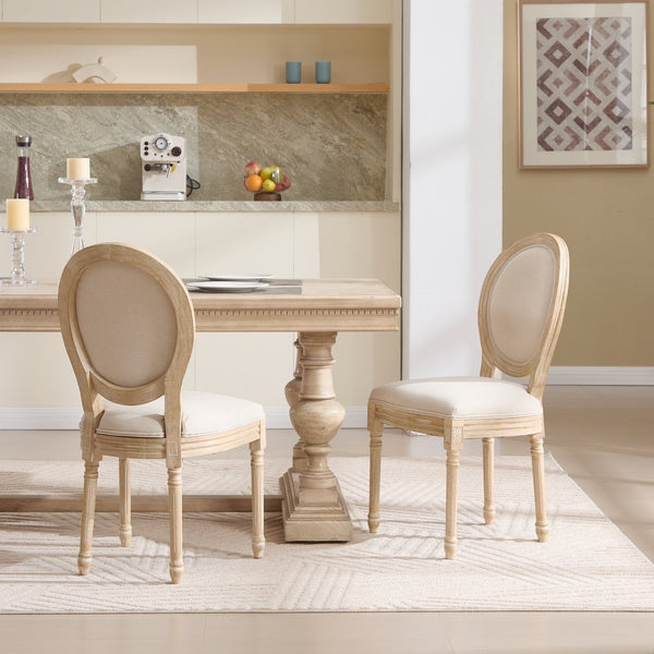 English Elm French Country Dining Chairs Set Of 2 - Elegant Upholstered Round Back Design For Versatile Use W3426P324272