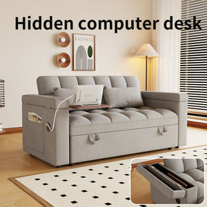 English Elm 65-inch Velvet Convertible Sleeper Sofa with Usb Port Storage Armrests Adjustable Back Light Gray W2564S00116