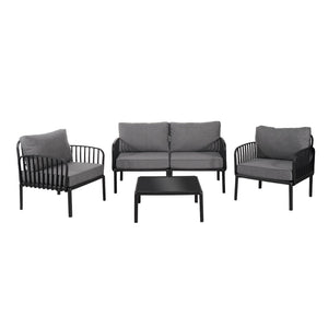 English Elm Christopher Knight Home® - 5 Modern Patio Conversation Set with Deep Seating, Waterproof Cushions, Glass Coffee Table, Durable Black+ Gray N780P19945449B