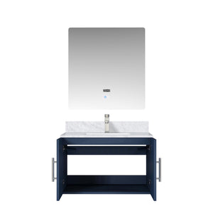 English Elm Navy Bath Vanity 30"W x 22"D with Carrara Marble Top, Chrome Faucet, Scratch-Resist Counter, 30" LED Mirror B2731S01243