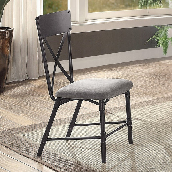 English Elm Set Of 2 Elegant Side Chairs With X-Back Design, Soft Gray Upholstery & Sandy Black Frame B016P322898-GIGA