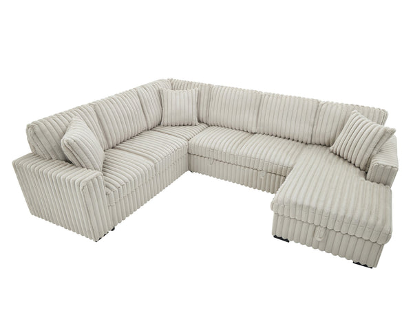 English Elm 122 Plush U-Shape Sectional Sofa Bed with USB Ports, Hidden Storage Chaise & Spacious Armrest Comfort khaki W1417S00080