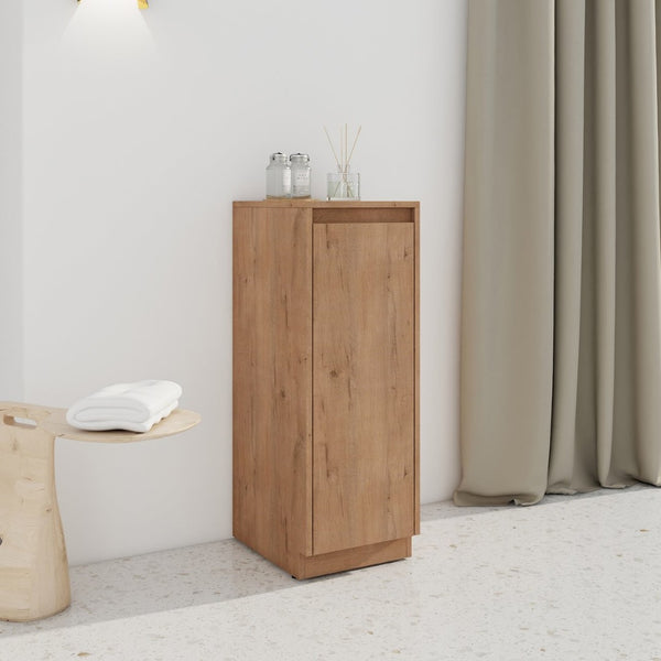 English Elm 12" Slim Freestanding Cabinet Oak Finish Soft Close Door Adjustable Shelves Bathroom W999P406013