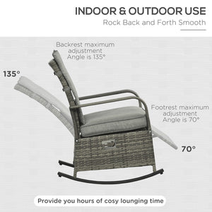 English Elm Outsunny Outdoor Rattan Rocking Recliner With Cushions, Adjustable Footrest & Durable Gray Wicker W2225P174015-GIGA