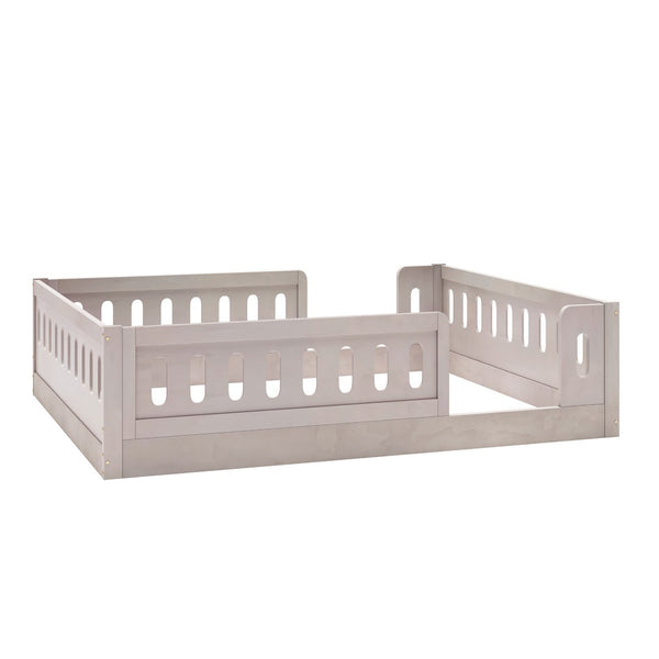 English Elm Wood Full Size Kids Platform Bed Solid Pine Guardrail Low Profile Safe Sleep Frame Natural N709P321458N