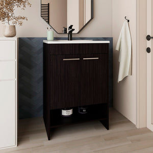 English Elm Bathroom Vanity Slim Sink Cabinet with Single Door, Engineered Wood, Space-Saving Modern Design Black 37.4 L x 23.23 W x 12.6 H B097P350322