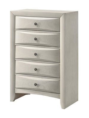 English Elm 1pc Modern Geometric Chest of Drawers with High-Gloss Finish, Sleek Hardware, Spacious Storage and Style White 33.5 L x 18.9 W x 51.1 H B2741P323491