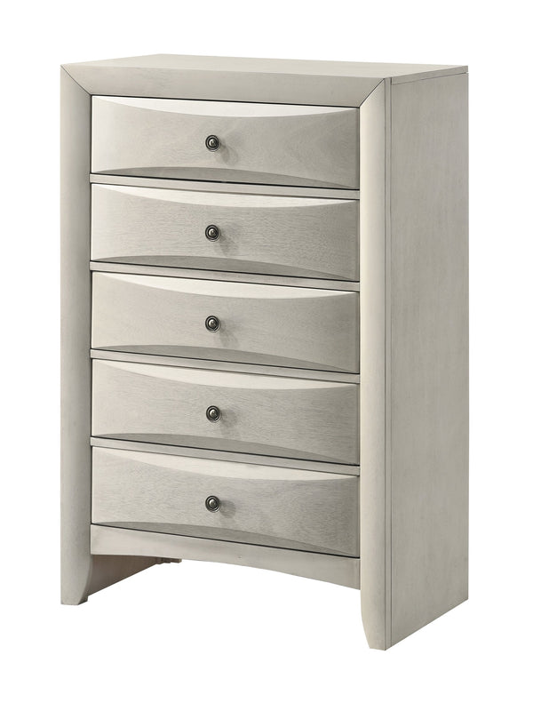 English Elm 1pc Modern Geometric Chest of Drawers with High-Gloss Finish, Sleek Hardware, Spacious Storage and Style White 33.5 L x 18.9 W x 51.1 H B2741P323491