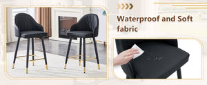 English Elm Set of 2 Pu Leather Barstools with Gold Footrest Curved Back for Kitchen Island Black W1151P383770