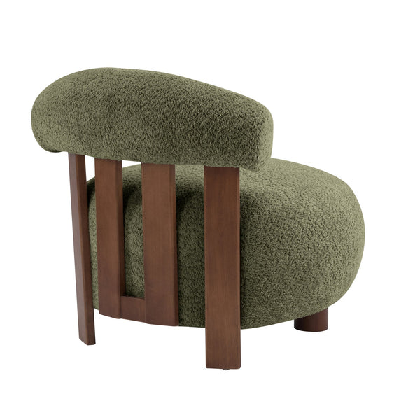 English Elm Christopher Knight Home® - Modern Boucle Accent Chair with Plush Rounded Silhouette, Solid Wood Frame, Cozy Reading Seat Olive Green,Walnut 29 L x 28.5 W x 21.85 H N776P278240S