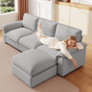 English Elm Cloud Sectional Sofa with Movable Chaise Soft Chenille Upholstery for Modern Living Rooms Gray W1359S00066