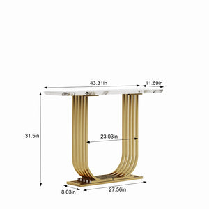 English Elm Accent Console Table Sculptural Black Gold Metal Legs Slim Entryway Hallway Decor W2263P395487