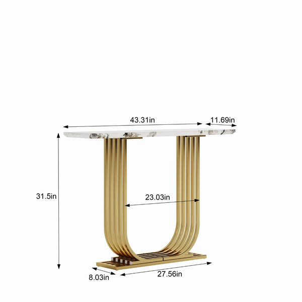 English Elm Accent Console Table Sculptural Black Gold Metal Legs Slim Entryway Hallway Decor W2263P395487