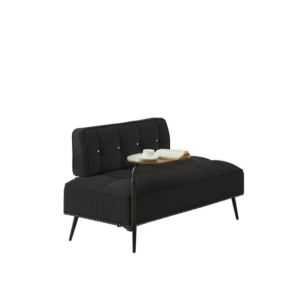 English Elm 54-inch Velvet Tufted Loveseat with Rotating Tray Table Nailhead Trim Compact Seating Black W1359P438325