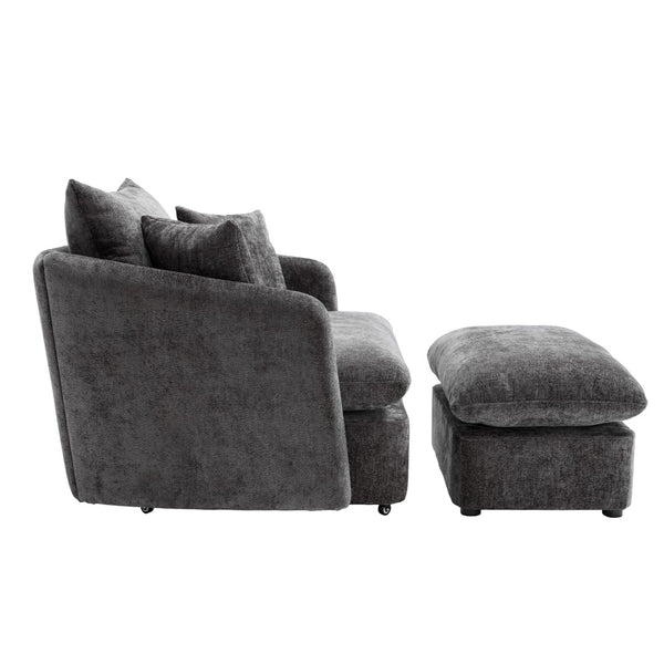 English Elm 360° 360 Swivel Oversized Chenille Armchair with Pocket Spring Seat and Three Throw Pillows Dark Grey W1361S00092
