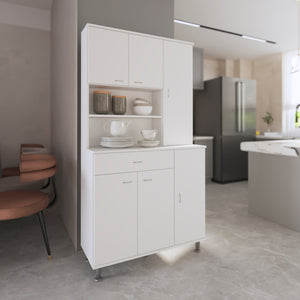 English Elm Tigard White Pantry Cabinet 66.5" High – 6 Doors, 9 Shelves & 1 Drawer for Kitchen Storage and Organization B062S00128