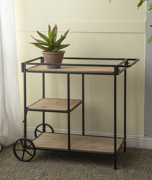 English Elm 32.3x15.7x26.8" Modern Bar Cart with 3 Wooden Tiers, Black Metal Frame & Rear Wheels for Easy Mobility W2078P180762