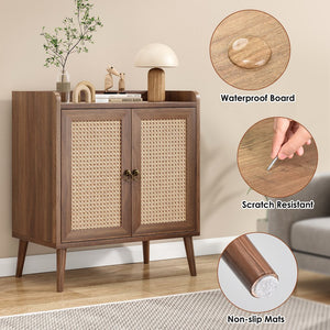 English Elm Sideboard Rattan Door Buffet Cabinet with Baffle Edge, Spacious Storage Credenza for Dining Hallway Vintage T3623P381056