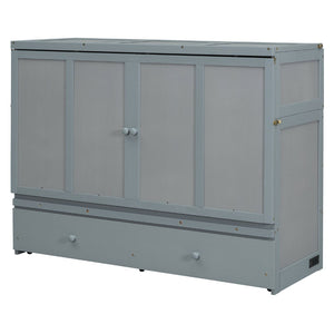 English Elm Queen Murphy Wall Bed with Pull Out Drawer and Built in Usb Charging Cabinet Gray N708P205905E