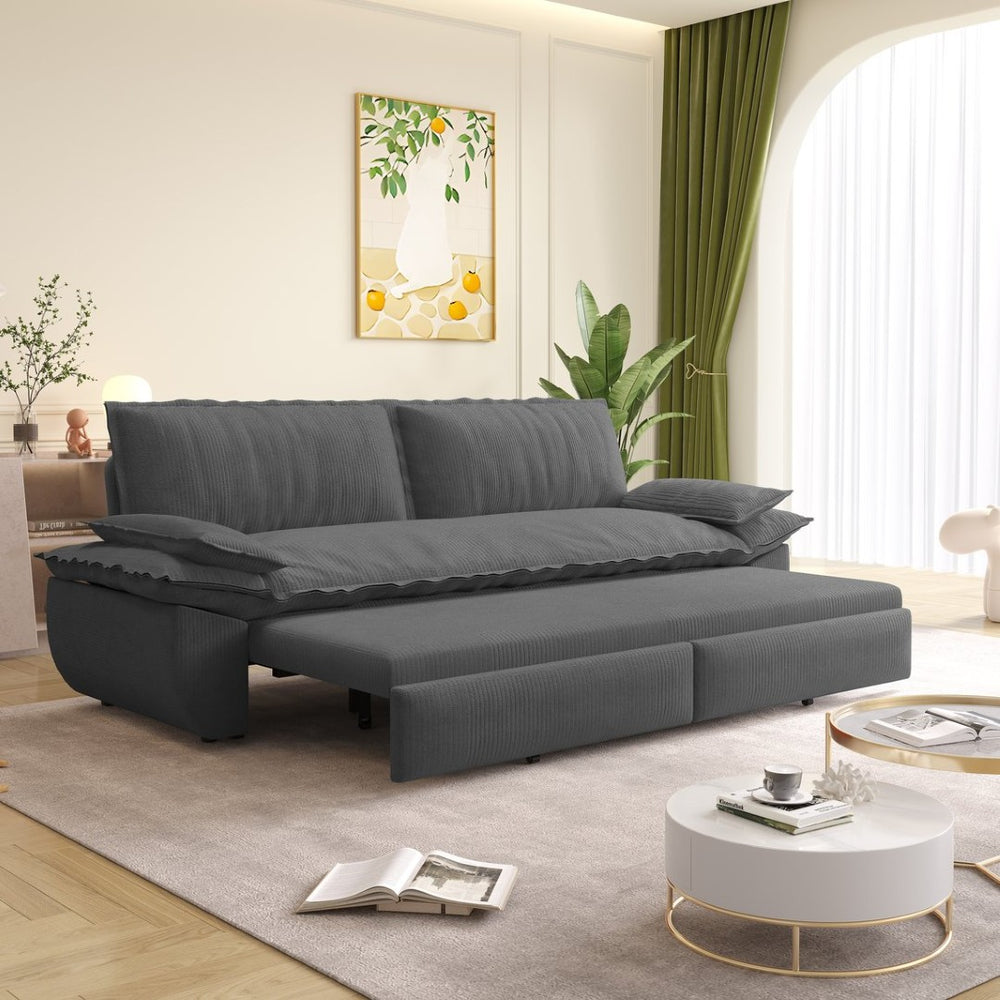 English Elm 73.2" Queen Sleeper Sofa Convertible Corduroy Loveseat for Guest Room or Living Space Grey W1885S00337