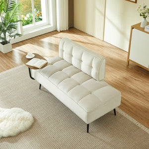 English Elm 54-inch Velvet Tufted Loveseat with Rotating Tray Table Nailhead Trim Compact Seating Beige W1359P438328