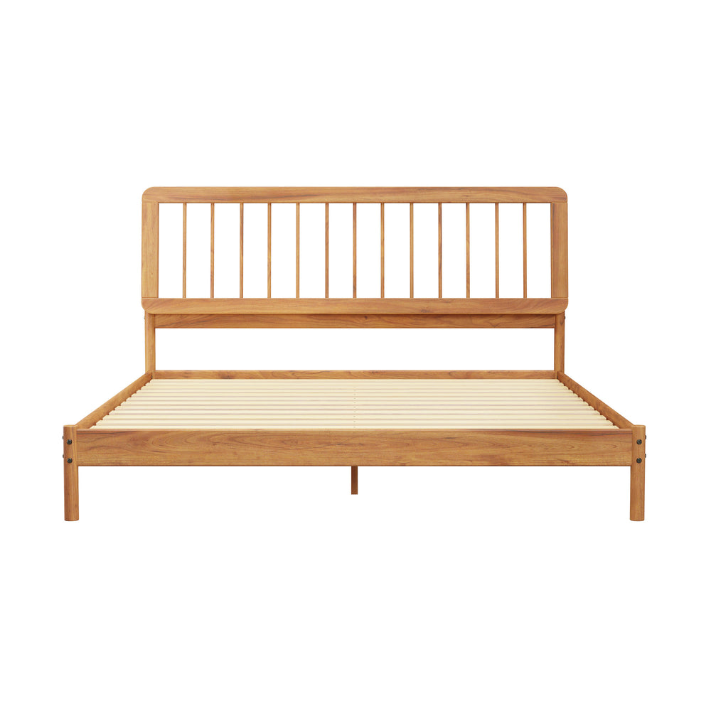 English Elm Walker Edison - Mid-Century Solid Pine King Spindle Bed in Caramel — Slat-Back Design, Sturdy Center Support, No Box Spring Needed B185P169174