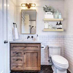 English Elm Bathroom Floating Shelves Matte Steel Set of 2 Farmhouse Wall Mounted Storage Natural W2181P474867