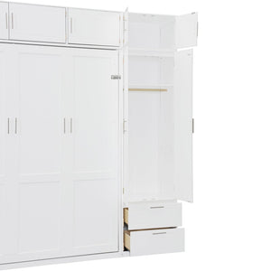 English Elm Queen Murphy Bed with Integrated Desk Cabinet Shelves Space Saving Studio Solution White N708S00022K-3