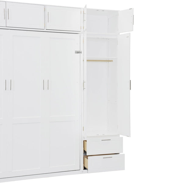 English Elm Queen Murphy Bed with Integrated Desk Cabinet Shelves Space Saving Studio Solution White N708S00022K-3
