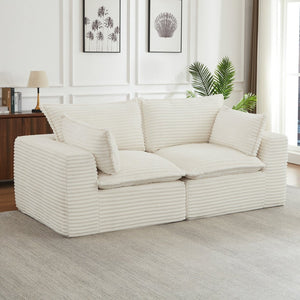 English Elm Loveseat Corduroy Cloud Couch Modular Design with Plush Pocket Spring Cushioning White W2339P400880