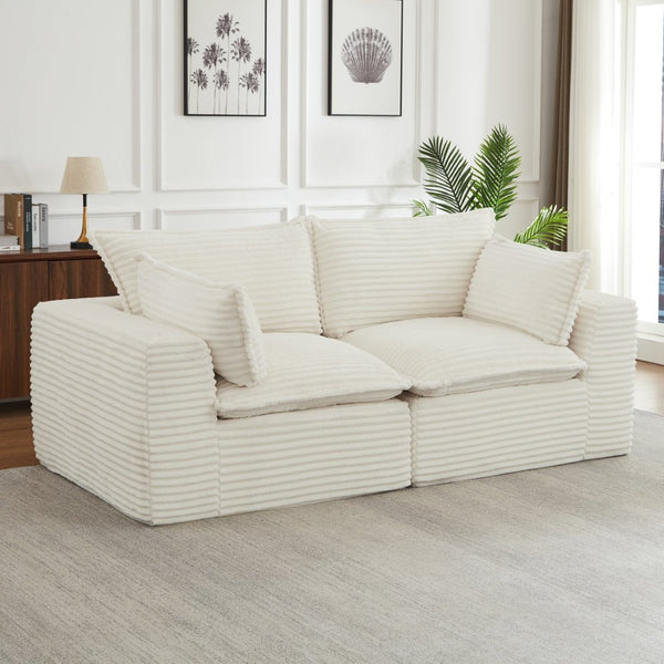 English Elm Loveseat Corduroy Cloud Couch Modular Design with Plush Pocket Spring Cushioning White W2339P400880