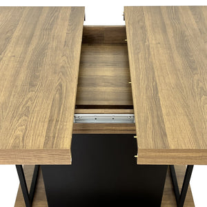 English Elm Rectangle Extendable Dining Table for 6-10 Guests, Aged Wood Look with Thick 12cm Top & Sturdy Feet Black+Brown W1347S00009