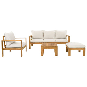 English Elm Outdoor Acacia Wood 4 Piece Sectional Set with Sofa Chair Ottoman and Table N757S454830B