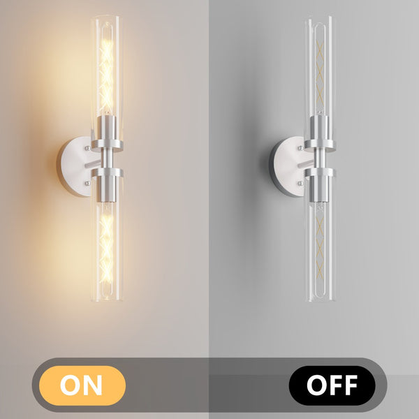 English Elm Wall Sconces Set Of Two, Modern Brushed Nickel Fixtures With Clear Glass Shades For Elegant Illumination W2312P389966-GIGA