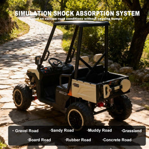 English Elm 24v Kids Electric Golf Cart Two Seat 4wd Ride on Toy with Remote and Sun Shade Beige W3822P387465