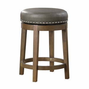 English Elm Round Swivel Stool Set of 2 with Black Faux Leather Seat, Nailhead Trim & Solid Wood Legs, 19.5" H Brown Gray 35.75 L x 22.75 W x 9.75 H B011P201572