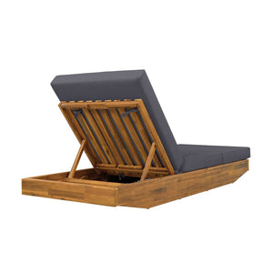 English Elm Boat-shape Acacia Wood Outdoor Chaise Lounge Slatted Teak Finish Poolside Recliner Dark Grey,Teak N770P380117T_N770P208326G