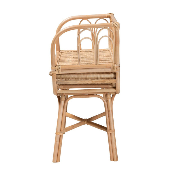 English Elm Modern Woven Rattan Bohemian Nightstand with Open Shelf and Angled Legs for Bedroom B2750P420376