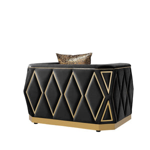 English Elm Cavalli Glam Loveseat with Diamond Upholstery Panels and Gold Trim Accent Legs Black+Gold B009P417495