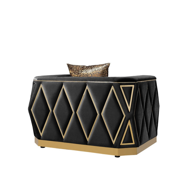 English Elm Cavalli Glam Loveseat with Diamond Upholstery Panels and Gold Trim Accent Legs Black+Gold B009P417495