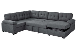English Elm Linen Blend U-shape Sectional Sleeper with Tufted Back and Hidden Storage Chaise B2748S00024